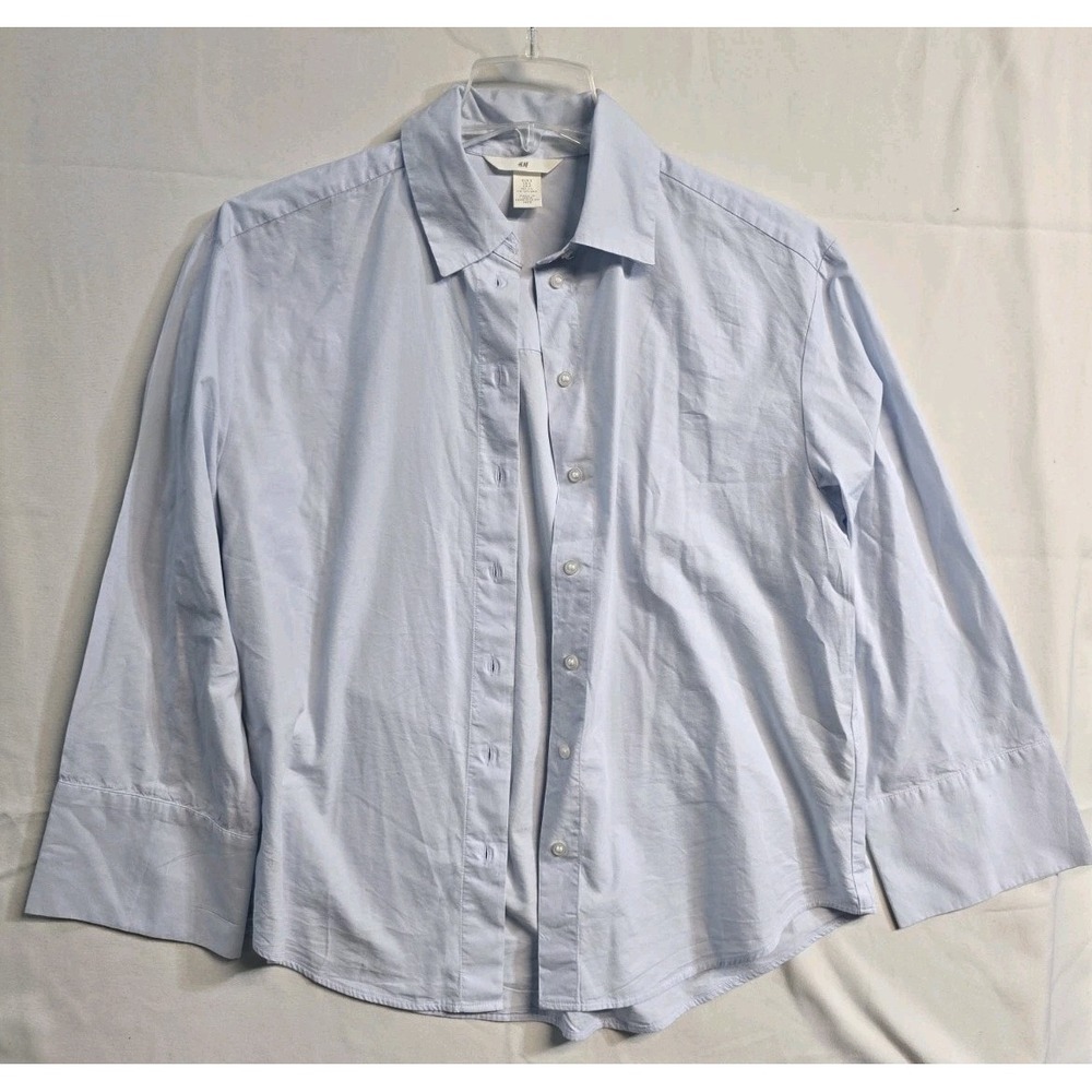 H&M Women's  Button Up Shirt Small Blue Relaxed Fit Bell Sleeve